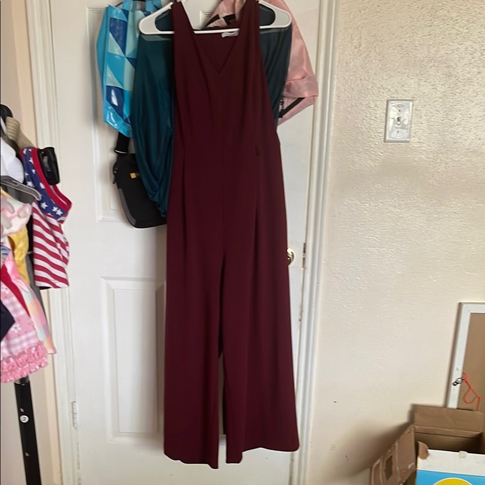 Calvin Klein Collection Red Jumpsuit Wide-Leg Sleeveless